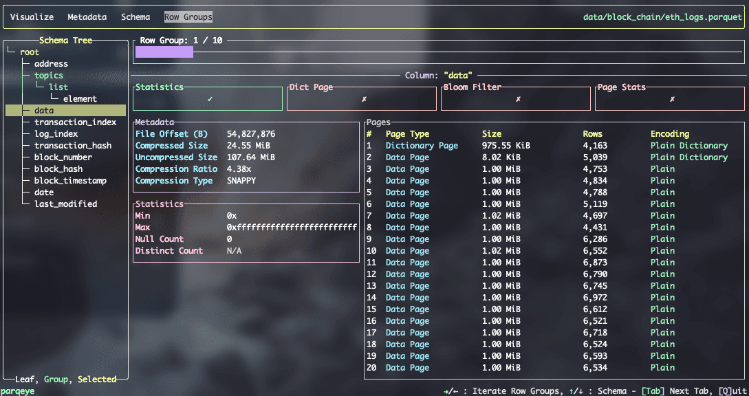 data column pages