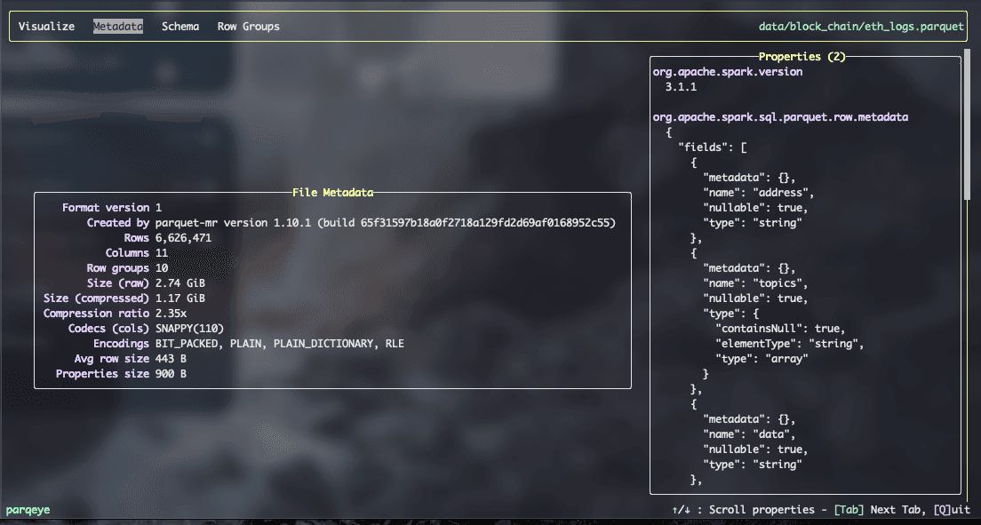 parqeye file metadata